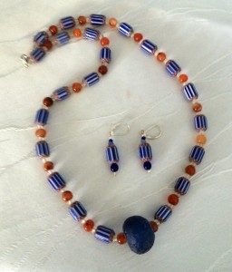 Auc52-BlueBeadNecklace&Earrings